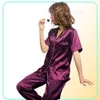 Kort ärm Silk Pyjamas Spring Women Summer Pyjama Set Silk Pijama Sleepwear Pajamas Plus Size 3xl 4XL 5XL 85 kg Nightwear Set Y6279525