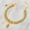 Chinese Style Green Hetian Jade Bracelet For Women Vintage Gold Color Leaves Double Layer Beaded Bracelet Jewelry Gifts