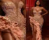 Elegante vestidos formais de noite 2021 querida beading cristais sexy vestidos de baile coxa fendas altas lantejoulas em camadas babados robes de 6776072