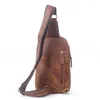 Sacs de taille haut de gamme Vintage marron épais grain supérieur véritable cheval fou en cuir de vachette hommes poitrine véritable peau mâle messager M073