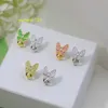 Vintage Designer Charm Earrings 18K Gold Plated Full Crystal Butterfly Bow Clip Stud Earrings For Women With Box Luxury Jewelry