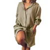 Casual Dresses Shirt Dress For Women Linen Cotton 2024 Spring Summer Vintage Clothing Loose Knee Length