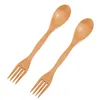 Disposable Flatware 2 Pcs Japenese Style Wooden Spork Tableware Combo Eco-friendly Kids Plastic Cutlery Teaspoon Mini Child Utensils