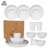 Tallrikar 16-stycken bordsartiklar Set Vintage Ceramic Stoare med middagarDessert Plate Bowl Cup