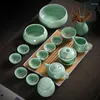 Ensembles de thé Style chinois céladon service à thé bureau à domicile en céramique carpe tasse bol couverture théière plaque de lavage