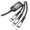 Nya ankomster 100W transparent lysande 3 i 1 laddningskabel, 6A Digital Display Data Cable för IP -typ C Micro All Smart Phone Cable