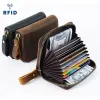 Porte-cartes en cuir véritable Rfid anti-magnétique de grande capacité, style rétro vintage pour portefeuille unisexe Y8u4 #