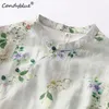 Blusas femininas verão feminino na moda topo chinês gola de impressão pulôver vintage literatura arte solta moda mulher 2024