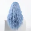 Peruklar qqxcaiw 26 inç açık mavi renk uzun su dalgası peruk orta parça ısıya dayanıklı sentetik peruklar kadınlar için cosplay lif
