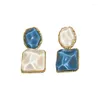 Dangle Earrings Exaggerated Natural Stone Drop For Women Blue Color Enamel Resin Geometric Large Party Jewelry