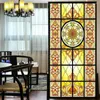 Window Stickers Privacy Windows Film Dekorativ kyrklig stil Stained Glass Inget lim Static Cling Frosted 38