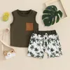 Zestawy odzieży Summer Born Baby Boys 2pcs Suit Surteve Bels Blows Tropical Tree Print Shorts