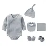 Set di abbigliamento Vestiti per bambina in cotone unisex 6 pezzi Pigiama Tute solide Born Boy Manica intera Ropa Blu.