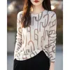 Women's Blouses Early Spring Ultra Fine Worsted Water Soluble Wool Sweater Women Ink Print Round Neck Long Sleeve Base T-shirt Sunscreen Top