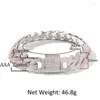 Bracelets à maillons bleu/rose 3A zircone cubique sur deux tons losange Miami chaîne cubaine pour hommes Bling CZ rappeur bijoux