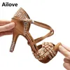 Chaussures de danse strass salle de bal sandales de Salsa latine femmes fête mariage doux daim semelle peau Satin plusieurs hauteur de talon ALS053