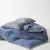 寝具セットワイドエッジ付きのシンプルな糸染色綿とリネンのパッチワーク葉の寝具duvetcoverベッドシート枕カバーベッド
