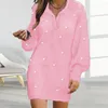 Vestidos casuais elástico mini vestido aconchegante malha mulheres inverno com frisado lape lanterna mangas macio pelúcia quente pulôver para queda