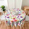 Table Cloth Spring Summer Floral Round Tablecloth 60in Flower Table Clothes Multicolor Rustic Reusable Circle Table Cover for Picnic Party Y240401
