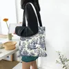 Nomades Artsy Vintage Toile de Jouy Lebensmittelgeschäft Tasche Frauen lustige Marine und weiße Leinwand Schulterkäufer Taschen Handtaschen J506#