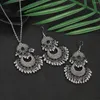 Ketting Oorbellen Set Boho Zilver Kleur Geometrische Vintage Turkoois Kralen Zigeuner Sieraden Voor Vrouwen Oorbellen Jhumka