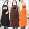 Tabliers Custom Design Marque Black Unisex serveur de cuisine Cuisine Restaurant Pocket Pocket Imprimerie ajusté Couper Hang Men Tabliers For Woman Y240401