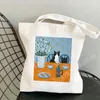 Koffie Kat Gedrukt Schoudertassen Leuke Dieren Handtas voor vrouwen Harajuku Herbruikbare Opbergtas Meisjes Canvas Tote Winkeltas q3vO #