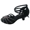 Sapatos de dança femininos, salsa latina, salto personalizado, dedo aberto, preto, festa de casamento, dança à noite com strass