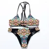Women's Swimwear PowerPai String Bikinis Plaid Print Bikini Set For Women Swimsuit Bandage Halter Back Mayo Beach Swimming Bathing Suit