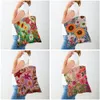 watercolor Fr Women Casual Shop Bags Both Sides Carto Floral Shopper Bag Reusable Foldable Canvas Lady Tote Handbags m1gS#