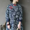 Casual Kleider NINI WUNDERLAND Winter Print Plus Fleece Lose Robe 2024 Frauen Vintage Dicke Warme Kleid Weibliche Nation Stil