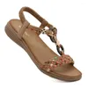 Casual Shoes 2024 Women's Sandals Wood Woven Flat