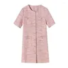 Partykleider Rosa kleines duftendes Kurzarmkleid Frauen Sommer O-Ausschnitt Lose lässig einreihig Korea Chic einteiliger französischer Tweed