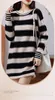 Robes décontractées Stripe Contraste Couleur Âge réduit Col rond Femme Pull en laine pure Pull Fit Slim Robe tricotée mi-longue