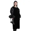 Abiti casual SuperAen Abito oversize con maniche a palloncino in organza dal design coreano 2024 Autunno velluto nero sciolto