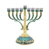 Candle Holders HomeGardentool Emalia Menorah namalowana emaliami z klejnotami akcentami