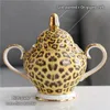 Leopard Print Bone China Coffee Set Luxury Porcelain Tea Set Pot Cup Ceramic Mug Sugar Bowl Creamer Teapot Drinkware Coffeeware 240319