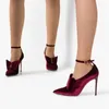 Robe chaussures classique rouge pailleté diamant talons aiguilles femmes sexy arc haut bout pointu boucle grand