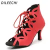 Scarpe da Ballo DILEECHI 2024 Rosse Latino Con Cinturino E Cerniera Posteriore Tacco 7,5 Suola Morbida Indoor