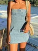 Abiti casual Sunny 2024 Mini abito in denim Moda donna Slim Backless Senza spalline Senza maniche Aderente sexy Estate per la festa causale