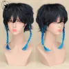 Wigs QQXCAIW Synthetic Hair Genshin Impact Venti 50cm Wigs Gradient Short Hair Heat Resistant Cosplay Wig