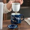 Tasses soucoupes ménage trois pièces tasse en céramique tasse peinte en or avec couvercle filtre thé séparé et faire