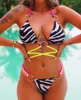 Damesbadmode Sexy strappy bikinisets Push-up bh met strikband aan de zijkant Gedrukt vrouwelijk driehoekig bikinibandagebadpak