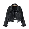 Женские шорты джинсовая куртка мода повседневное пальто Черное отворотное отворотное однобортное однобортное женское покрытие S M L XL XXL XXXL 240323