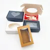 Cadeau cadeau 300pcs / lot noir blanc brun kraft boîte de papier avec fenêtre petit accessoire emballage de savon