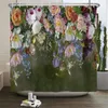 Rideaux de douche Fleurs en fleurs européennes Rideau de style rural Décoration de la maison 180x200cm Tissu imperméable Salle de bain avec crochets