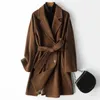 Robes décontractées M Famille Même style 101801 Manteau en cachemire double face Femme Mi-longueur 2024 Automne / Hiver Mode Femme en laine