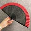 Estatuetas decorativas antiguidade ventilador dobrável portátil hanfu cheongsam mão combinando elegante retro escultura cor pura ventilador dança po adereços