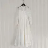 Sukienki swobodne 2024 Autumn French Style Ręcznie robiony koronkowy haft haftowy sukienka piórkowa