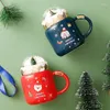 Tazze Tazza da caffè in ceramica da 450 ml Regalo di Natale Tazze con stampa pupazzo di neve con coperchio Impugnatura creativa Articoli per bicchieri da viaggio Decorazioni per la casa